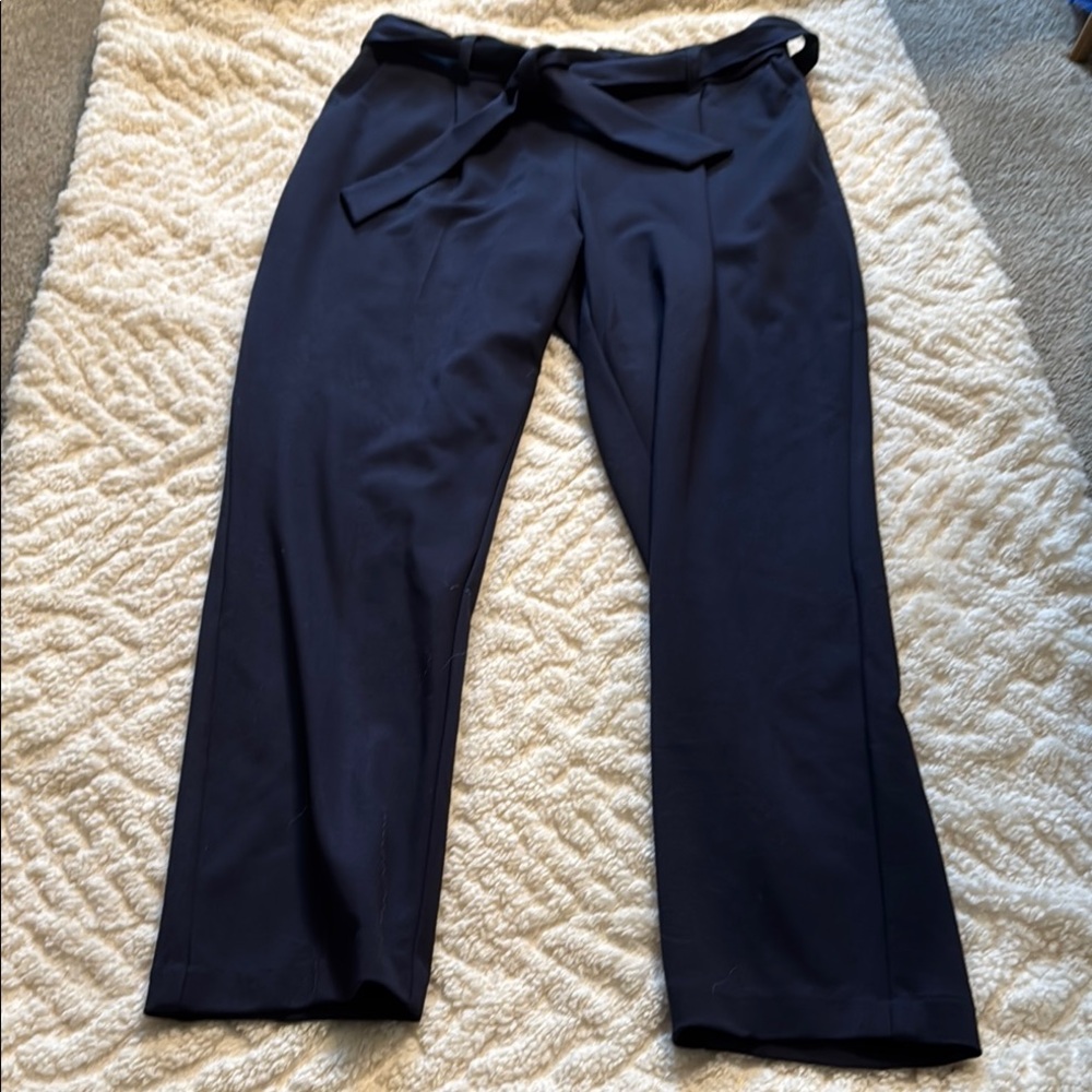 Women’s Navy Tapered Slacks with Paperbag Waist – Size 10
